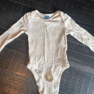 White Ribbed Long Sleeve Bodysuit